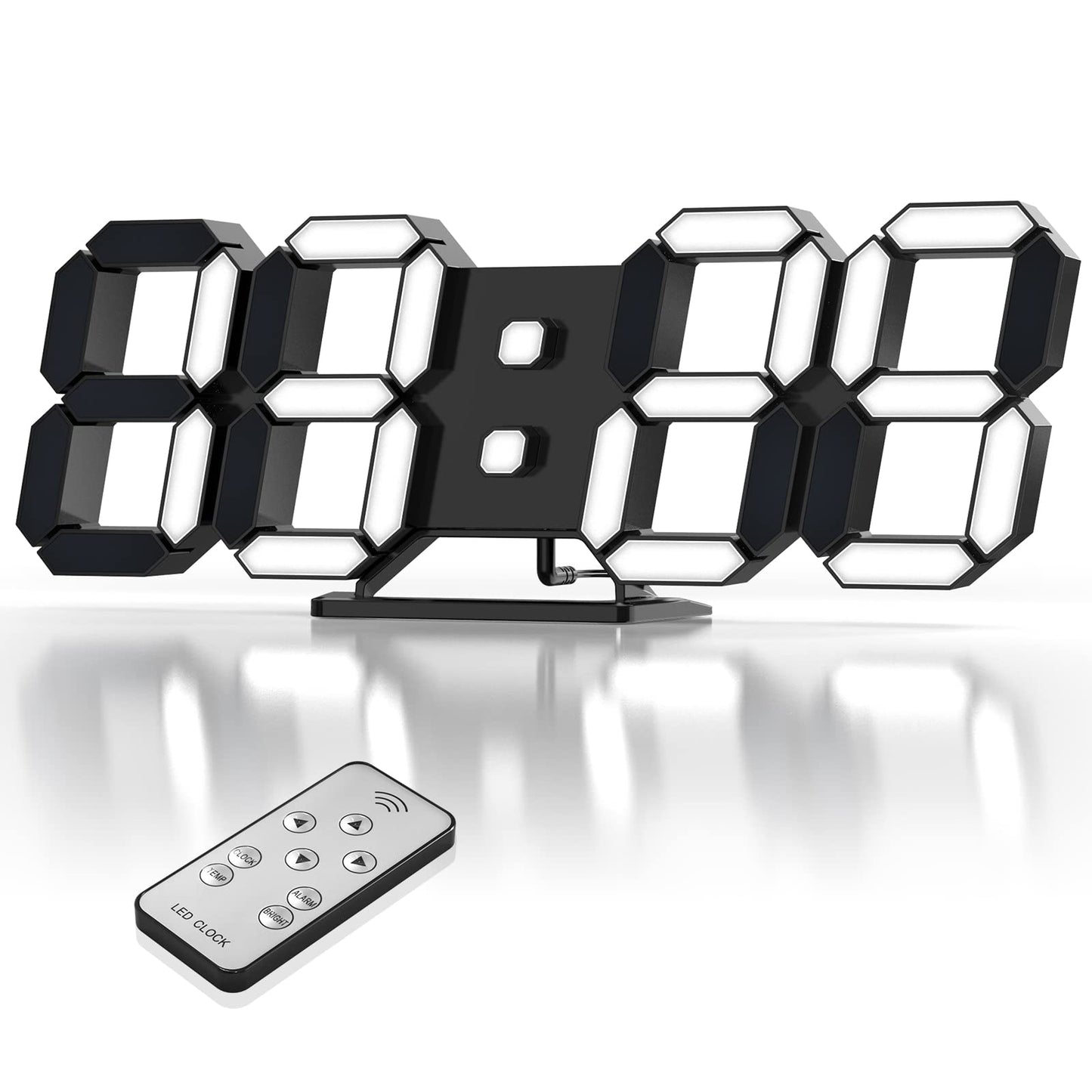 EDUP HOME 3D LED Clock Desk Alarm Clock Wall Clock with Remote Control, 9.7" LED Electronic Clocks, Snooze Model, Temperature, Night Light Auto/Custom Brightness