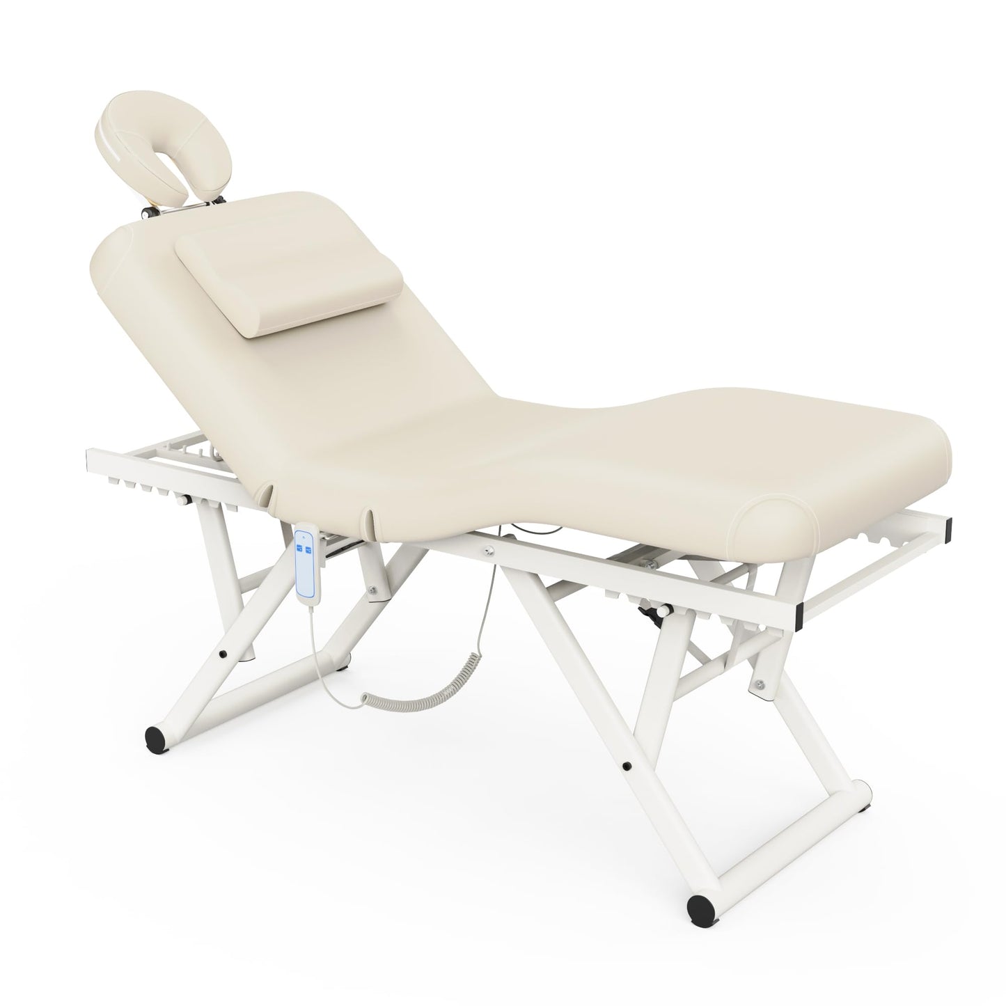 Height Adjustable Massage Table with Face Pillow & Headrest for Treatment Table, Physical Therapy Table, Spa Facial Professional Massage Bed - Adjustable Backrest, Electric Leg Lifting, Beige Gray