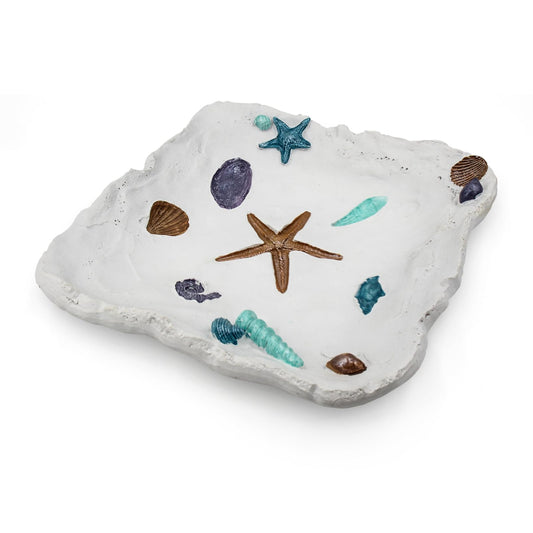 Afadorable White Resin Ocean Tray, Decorative Seashell Starfish Conch Bowl Key Trinket Storage, Coastal Centerpiece Table Decor for Home Living Room Kitchen, Beach Themed Wedding Party Decor