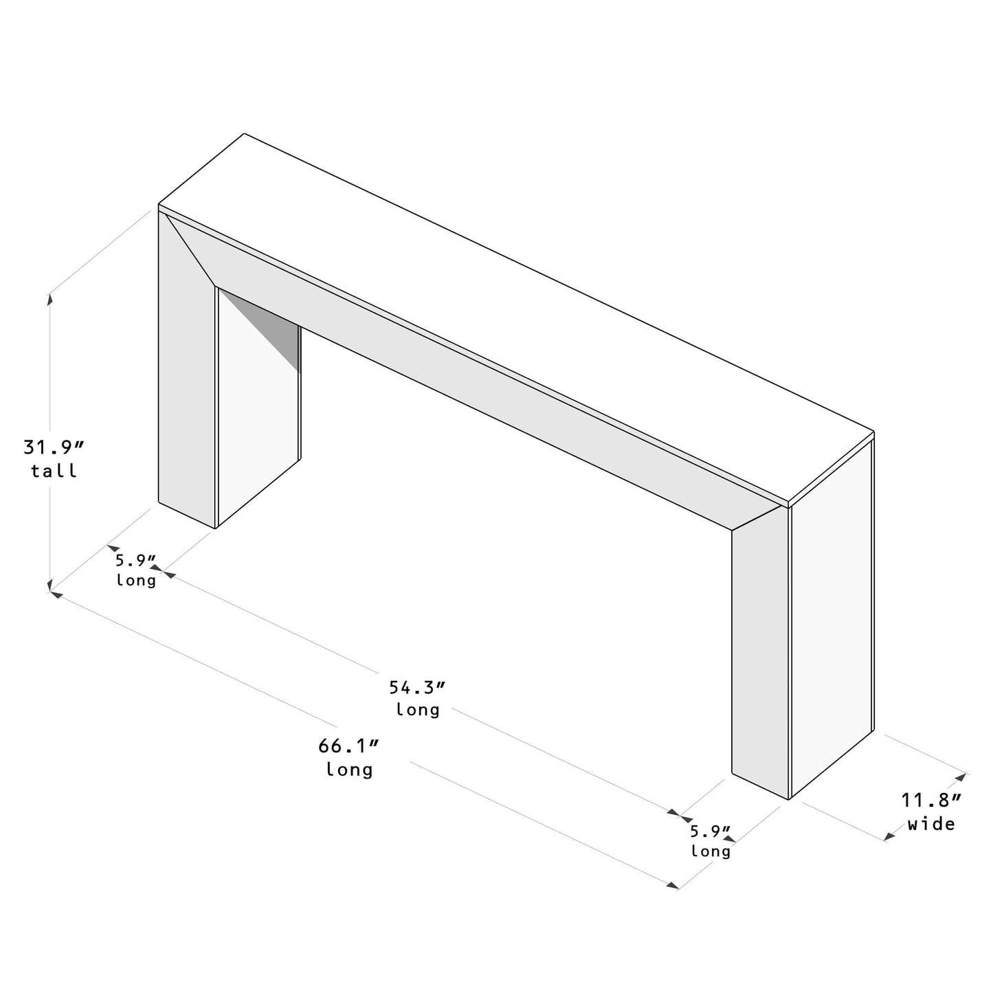 Plank+Beam Grand Console Table, 66 Inch Modern Solid Wood Sofa Table, Narrow Entryway Table for Hallway, Behind The Couch, Living Room, Foyer, Black Wirebrush