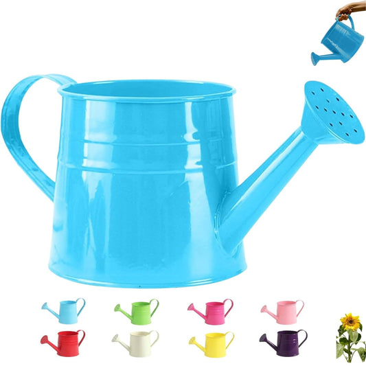 Metal Watering Can for Indoor Plants - 1L Vintage Garden Sprinkling Can with Long Spout & Handle, Rust-Resistant Tinplate Watering Kettle for Indoor Outdoor Lawn, Flower & Garden Care (Blue)
