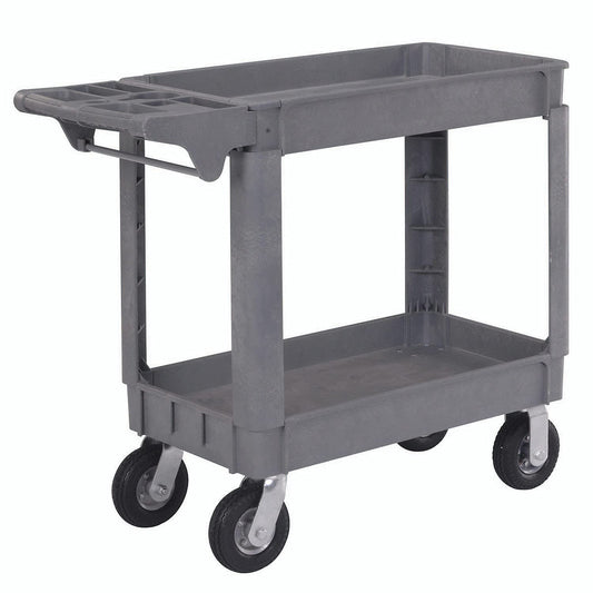Global Industrial General Purpose Utility Cart with 2 Shelves, 6" Diameter Pneumatic Casters, 500 Lbs Capacity, 40"L x 17"W x 35"H, Plastic Construction, Gray
