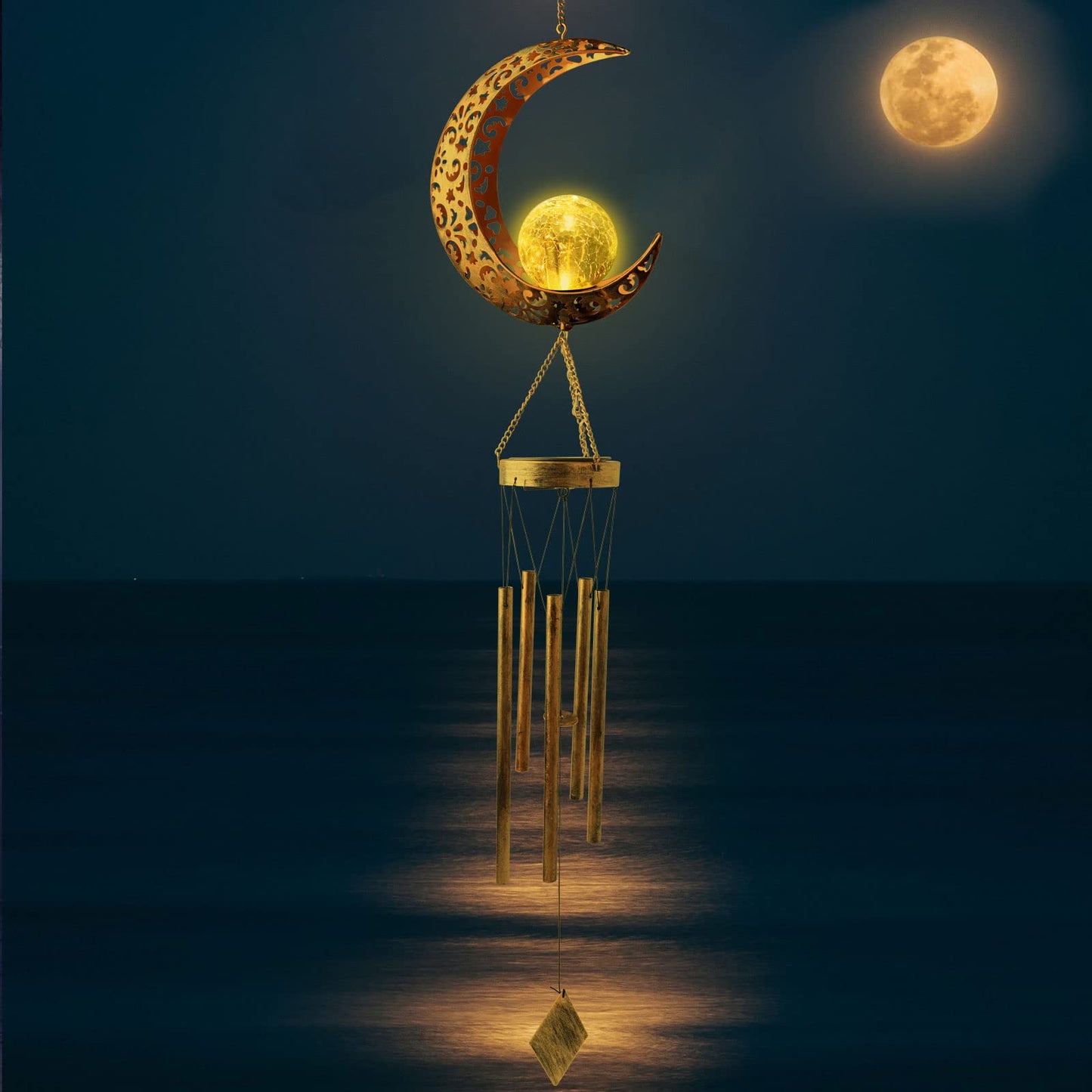 Outdoor Moon Light Wind Chimes, Mom Gift Moon Gifts, Mother Decor, Garden Gifts, Sympathy Wind Chimes Outdoor for mom, Grandma, Memorial Wind Chime.