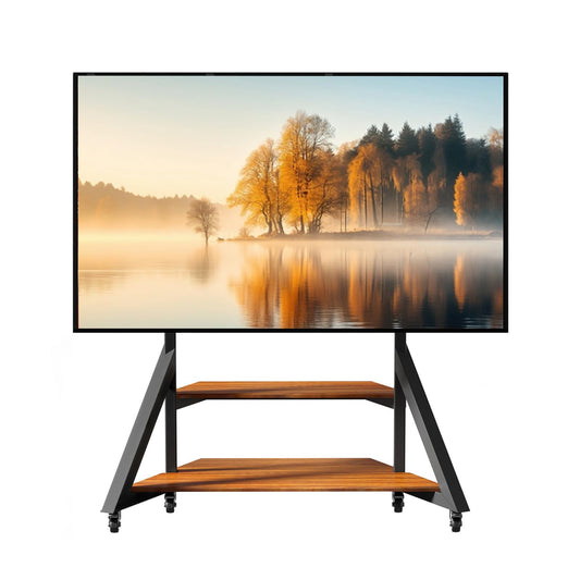 Vanconwey Mobile TV Stand for 65-100 Inch TVs,Adjustable Heights TV Mount Stands with Large Wood Shelf and Wheels,Modern Living Room Rolling TV Stand, Up to 220 lbs,VESA 800x600mm,Walnut(VC-Z1188)