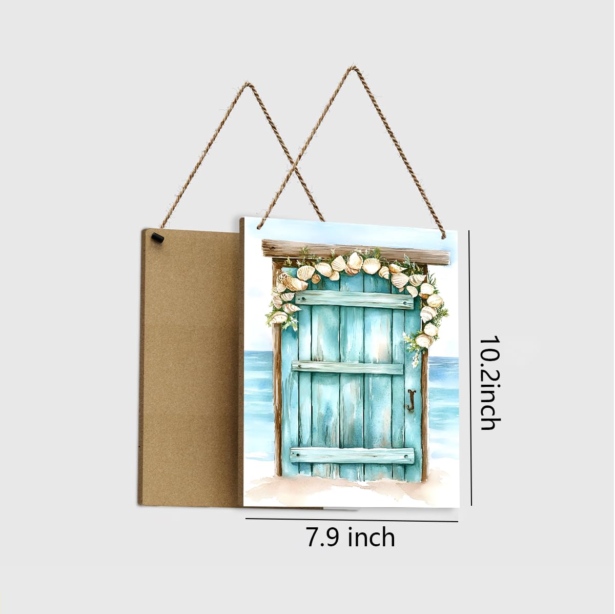 Coastal Beach Decor Wooden Nautical Wall Decor,Ocean Sea Wall Art，Rustic Door Seashell Hanging Wood Plaque for Front Door Home Farmhouse Living Room Beach House Nursery Bedroom，7.8x10.2 inch