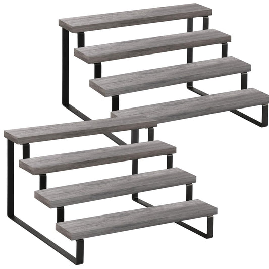 YINMIT Wooden Display Riser Stand, Tiered Perfume and Cologne Organizer Stand, 4 Tier Spice Rack Organizer, Rustic Display Shelf for Candles (4 Tier,2Pack,Grey)