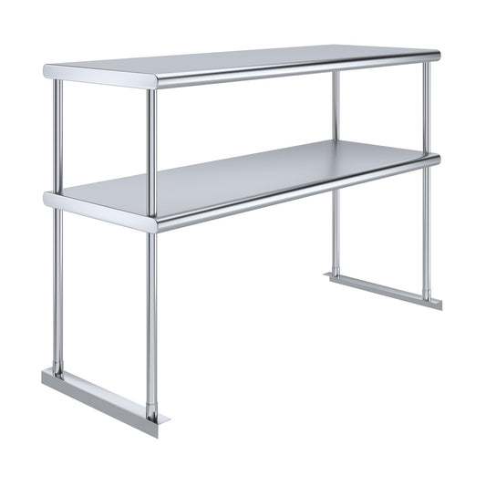 AmGood 48 Inch Double Tier Overshelf, 48 in. x 18 in. x 32 in. Stainless Steel Table Mount Shelf, 2 Tier Over Shelf for Prep Tables, Commercial Kitchen Storage Rack, Restaurant Equipment, NSF