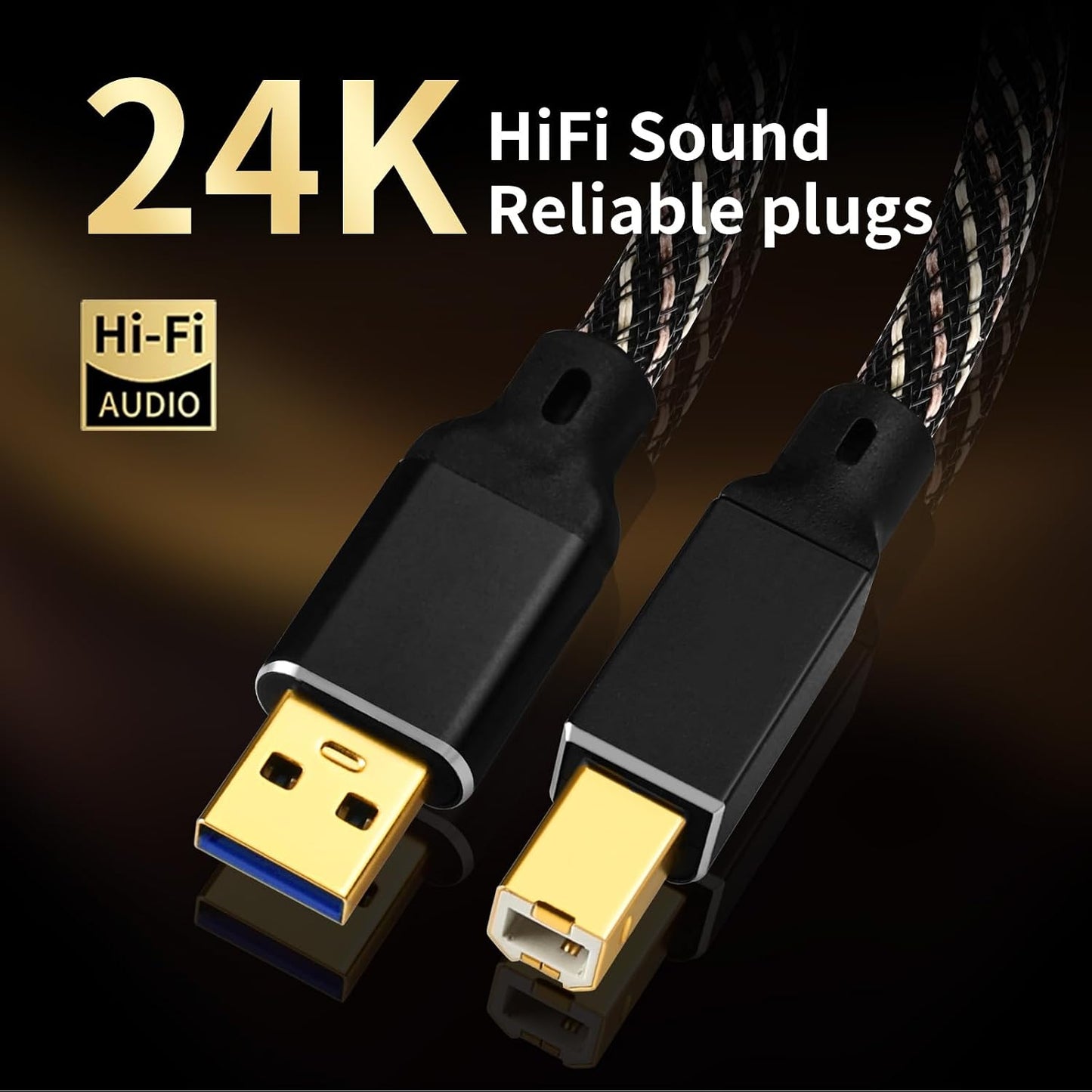 3.0 4.92ft B,4N Core,24K Card,Mixer,Synthesizer(4.92ft/1.5m) USB HiFi Audio Cable -USB A to USB OFC Gold-Plated