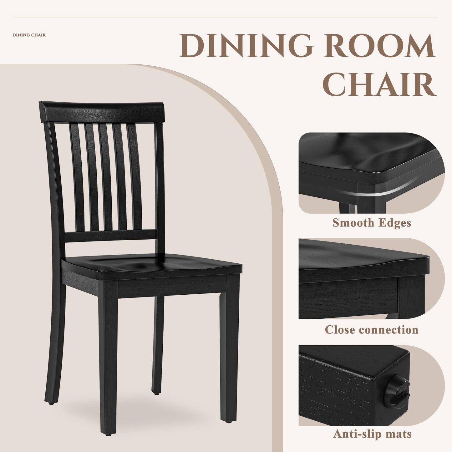 COLAMY Wooden Dining Chairs Set of 4, Solid Rubberwood Kitchen & Dining Room Chairs, High Spindle Back Windsor Style, Modern Dining Table Chairs, Non-Slip Foot Pads, Minimalist Home Furniture,Black