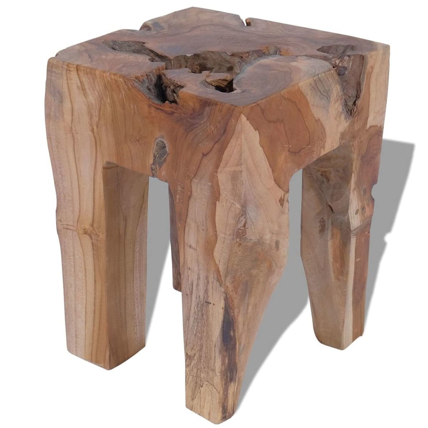 Gecheer Solid Teak Wood Stool, Handmade Rustic Style Footrest Side Table with Stable Legs, 11.8x11.8x15.7 Inches, for Living Room Bedroom