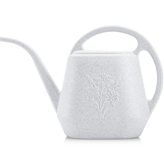 Fasmov 1-Gallon Plastic Watering Can with Comfortable Handle, Garden Watering Cans Long Spout for Indoor Outdoor Watering Plants (Gray White)
