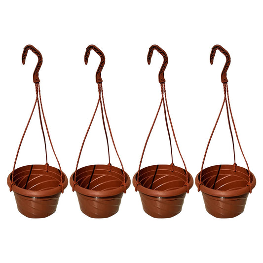 VIDELLY 4 Pieces Plastic Hanging Planters, 5.9 in Dia x 3.54 in H, Flower Plant Basket Pots Chain Holder Garden Decoration for Indoor and Outdoor Use, Red