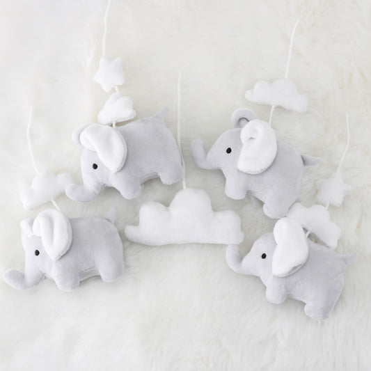 The Peanutshell Crib Mobile for Girls or Boys - Soft Grey Musical Baby Crib Mobile with 12 Lullabies, Cute Elephant Baby Grey Elephant Nursery Decor
