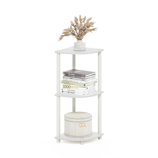 Furinno Turn-N-Tube Corner Shelf, 3-Tier Corner Bookshelf, Display Storage Shelves with Open Shelves, for Organization and Storage, Living Room, Home Office, Garage, White