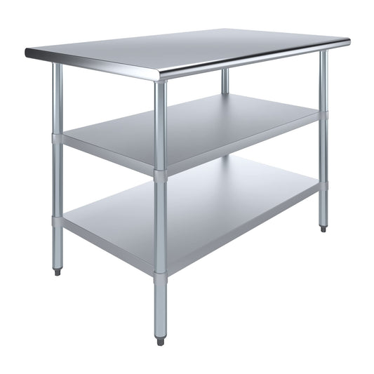 Stainless Steel Work Table with 2 Shelves | Metal Utility Table | Commercial & Residential NSF Utility (Stainless Steel Table with 2 Shelves, 48" Long x 30" Deep)