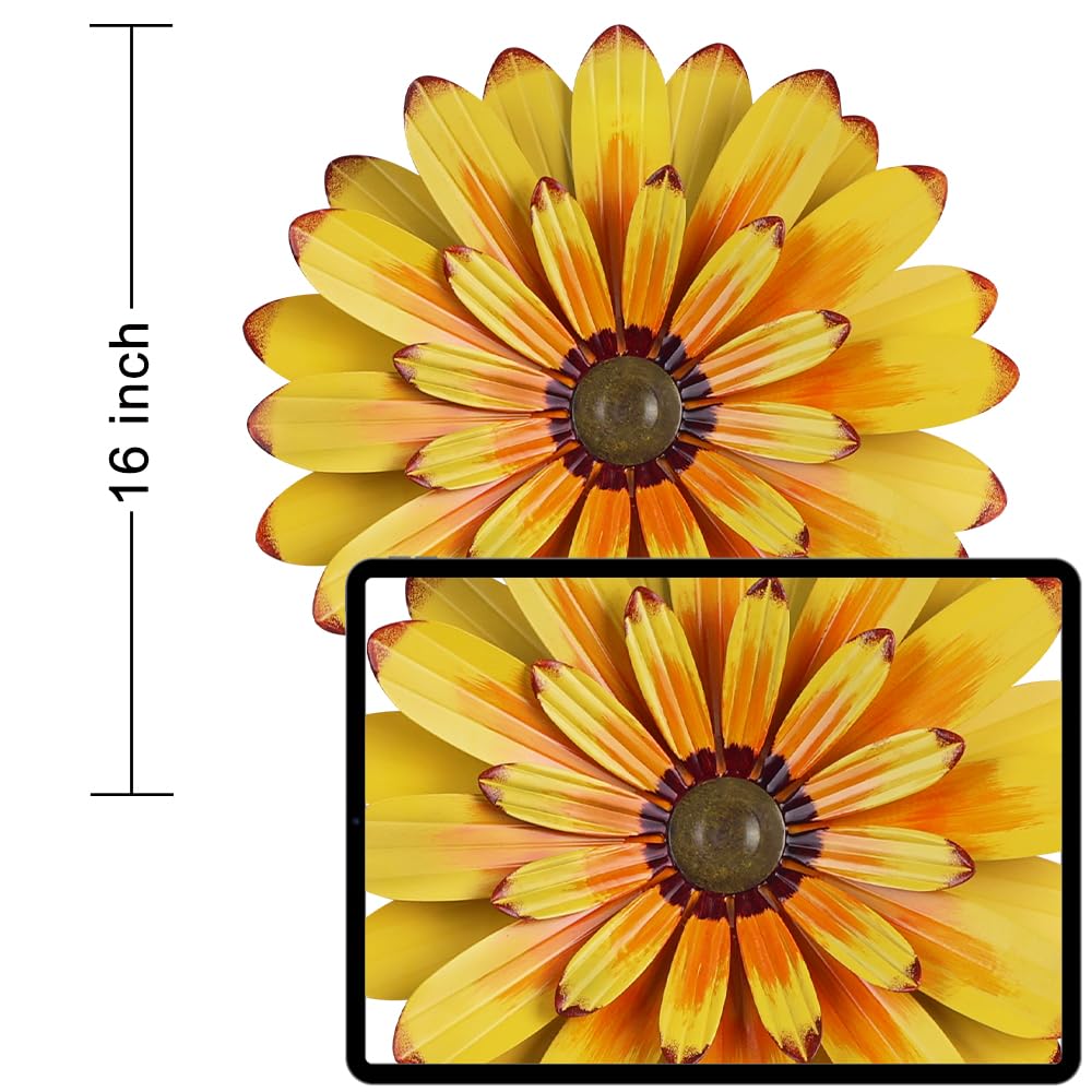 YEAHOME 16'' Metal Flower Wall Decor - Sunflower Wall Art Decorations Hanging for Bedroom, Living Room, Bathroom Boho Office