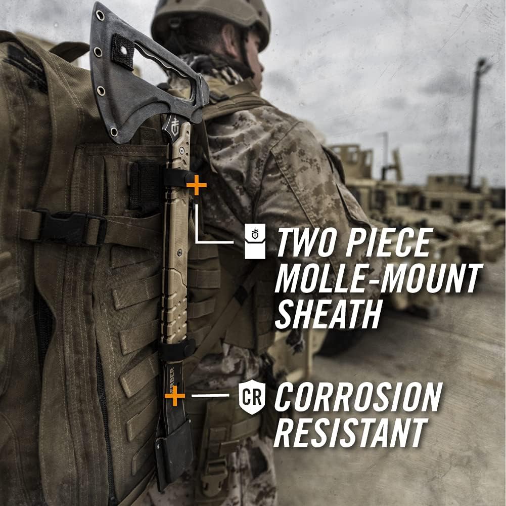 Gerber Gear Downrange Tactical Tomahawk Survival Multitool, Made in USA Camping Axe with Hammer Head and Steel Pry Bar, Includes Sheath with Integrated Molle Straps