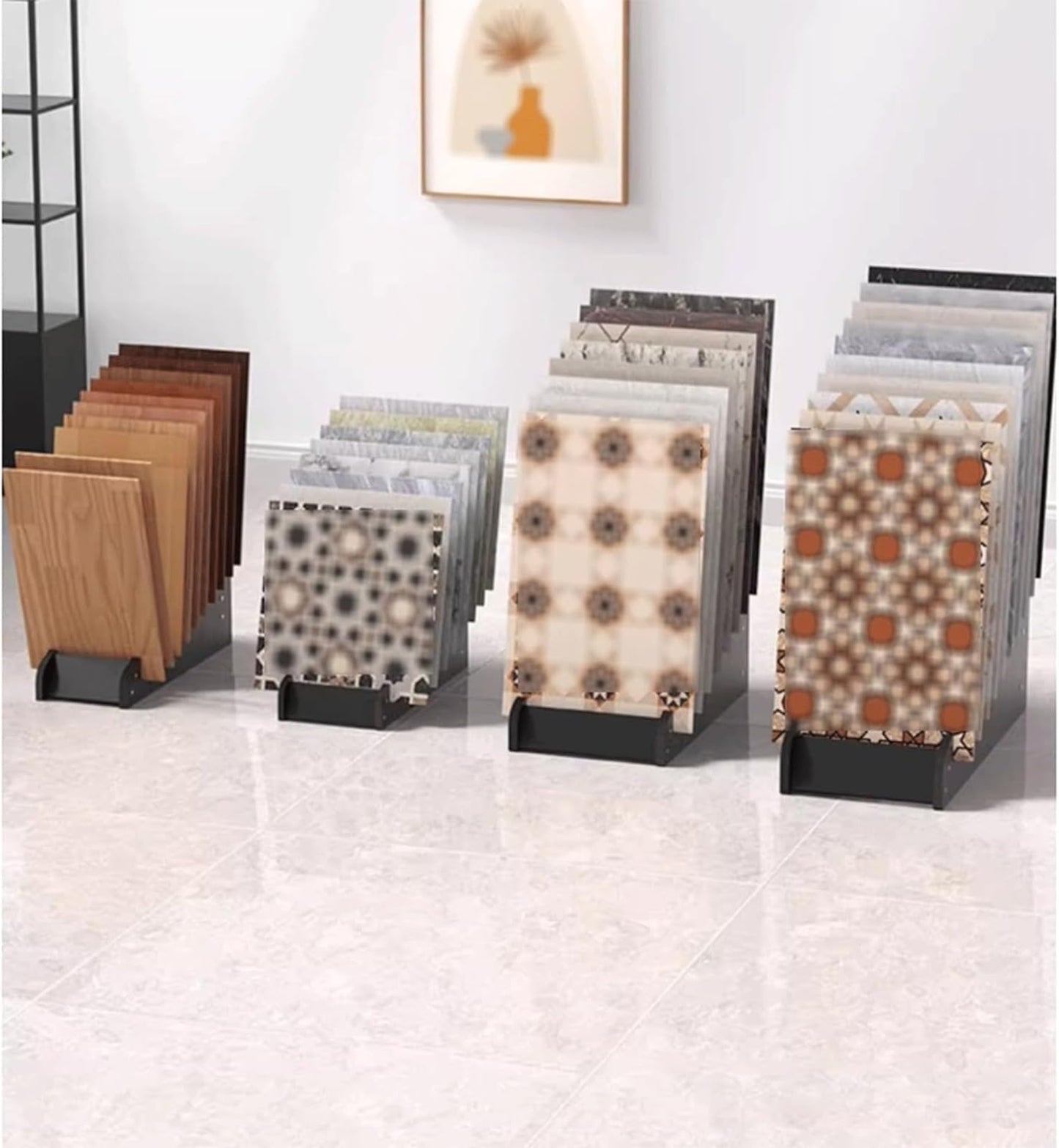 Floor Tile Sample Rack,Wooden Tile Sample Display Rack - 59x43x44.5cm Floor-Standing Organizer for Retail, Home Improvement, Multi-Slot Storage Shelf for Tiles, Samples, and Building Materia
