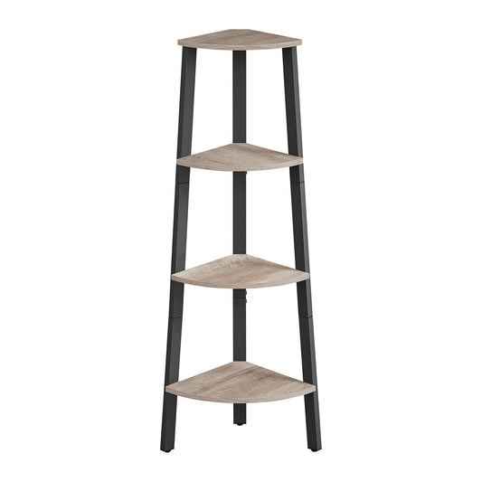VASAGLE Corner Shelf Stand, 4-Tier Corner Bookshelf, Industrial Ladder Shelf, Plant Stand for Living Room, Office, Kitchen, Greige and Black ULLS034M01