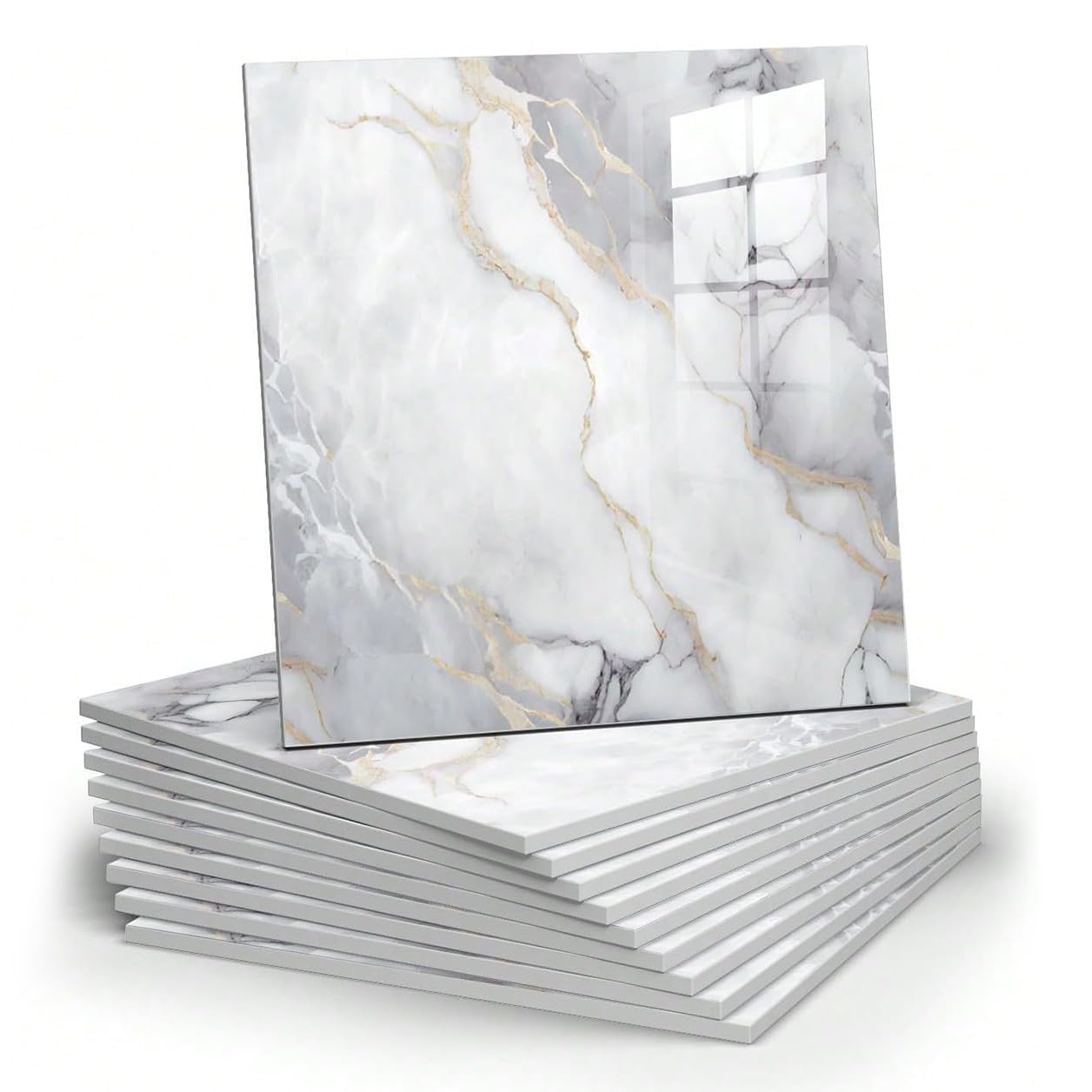Chejiaye 22pcs Marble Peel and Stick Backsplash Surface Waterproof Wall Panels,Self-Adhesive Marble PVC Foam Wall Panels for Kitchen, Bathroom - 11.8"x11.8" Kitchen Tile(Not Real Tiles,Colorful)
