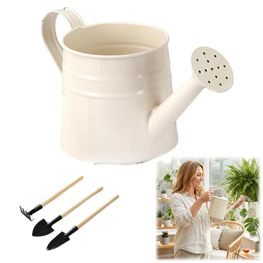 White Metal Watering Can 1 Gallon, Small Galvanized Steel Watering Pot with Long Spout & Sprinkler Head, Vintage Decorative Indoor Outdoor Plant Watering Pail for Garden Flowers (White)