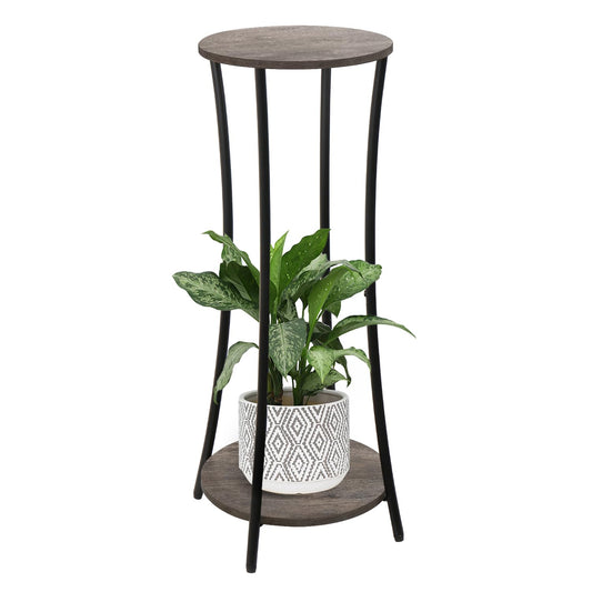 YINMIT Plant Stand Indoor,2 Tier Round Potted Holder Rack,Flower Pot Stand Shelf,Round Supports Rack,Corner Plant Shelf for Balcony Garden Patio Living Room,Grey