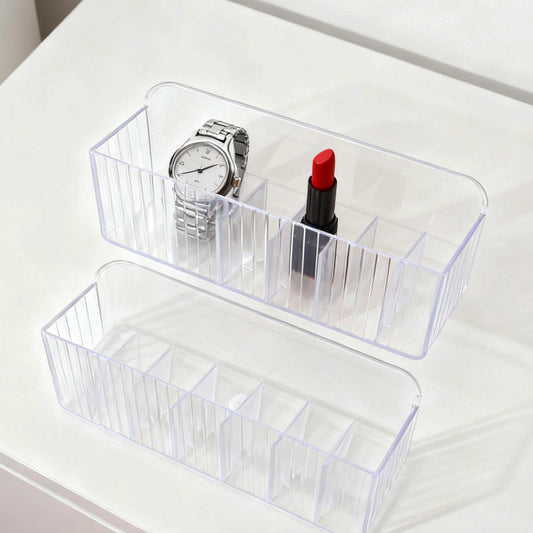 Wall Mount Storage Organizer, Clear Storage Box Holder Basket with 6 Compartments No Drilling Hang Walls/Doors for Kitchen, Cabinet, Bathroom, Bedroom, Office (19x8x3.8cm)