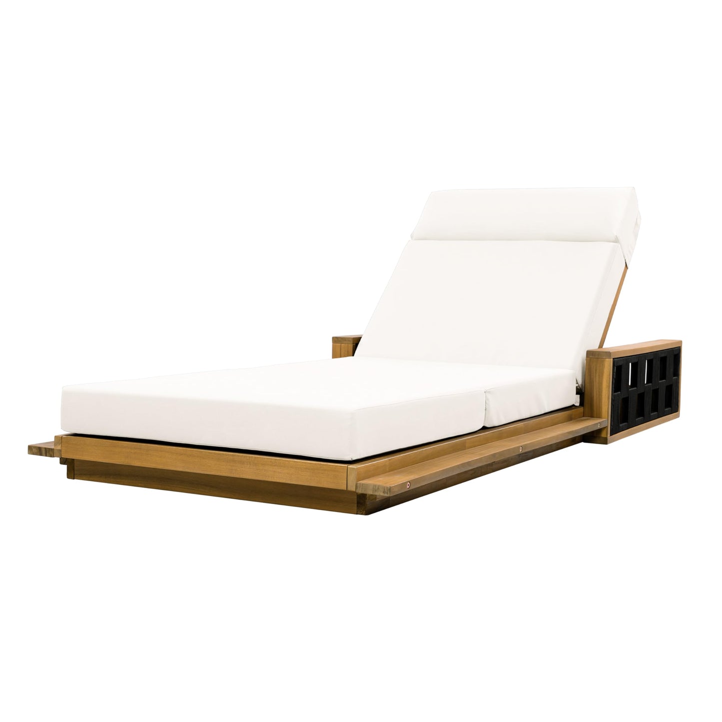 Christopher Knight Home Arly Acacia Wood Chaise Lounge Chair Outdoor with Foldable Cushion, Adjustable Backrest Sun Lounger Recliner, Wooden Patio Sun Bathing Lounge Chair, Teak+Cream