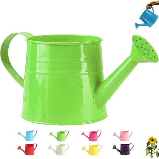 Metal Watering Can for Indoor Plants - 1L Vintage Garden Sprinkling Can with Long Spout & Handle, Rust-Resistant Tinplate Watering Kettle for Indoor Outdoor Lawn, Flower & Garden Care (Green)