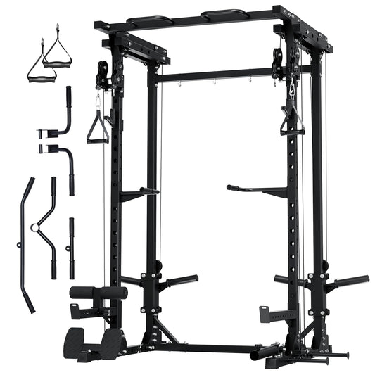 MAJOR FITNESS Drone3 Power Rack, 2500lbs Multi-Function Home Gym Squat Rack with Dual Pulley System, Pull-Up Bar & J-Hooks, Heavy-Duty Steel Frame for Maximum Stability & Strength Training