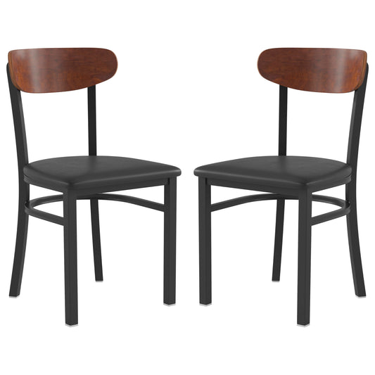 Flash Furniture Wright Set of 2 Commercial Dining Chairs - Walnut Wood Boomerang Back - Black Vinyl Seat - 500 LB. Capacity Black Steel Frame-Integrated Footrest