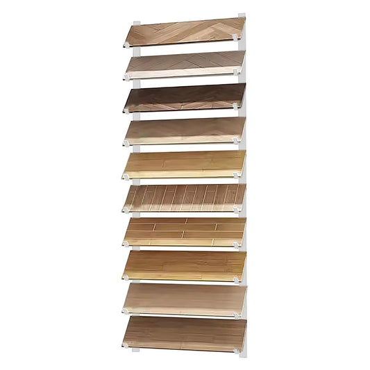 Floor Tile Sample Rack,Wall Mounted Tile Sample Display Rack - 10 Tier Metal & Wooden Storage Holder, Heavy Duty Floating Shelf for Retail Stores, Ceramic & Floor Tiles (White 20.5x140cm)