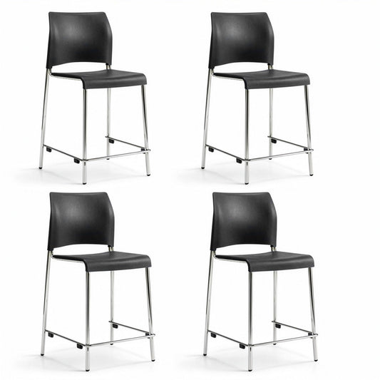 OEF Furnishings OEF8820C-11-20/4 Commercial-Grade Counter Height Stack Chair (Hard Plastic Seat and Back, Dark Gray, Chrome Frame, 4-Pack)
