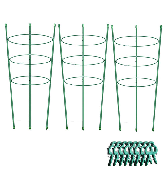 Alliico Plant Support Cages for Climbing Plant 20" Flower Cherry Tomato cage with Stand Stakes and Stable Support Rings, 3 Pack with 12 Clips (20")