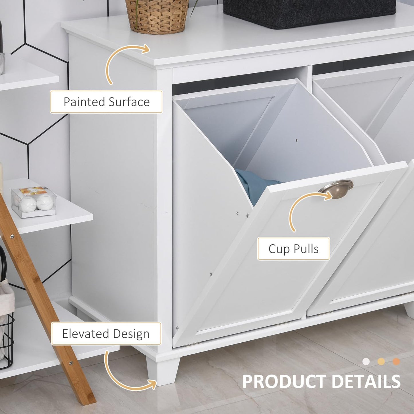 Geelife Tilt-Out Laundry Sorter Bathroom Cabinet, White - MDF White - Front Tilt Out Hamper - Bathroom, Design