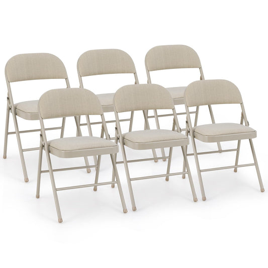 TANGZON 2/4/6 Pack Fabric Padded Folding Chairs, Steel Frame Conference Chairs with Backrest & Non-Slip Foot Pads, Easy Storage Event Hall Guests Seat for Home Office Reception (6pcs,Mid Back,Beige)