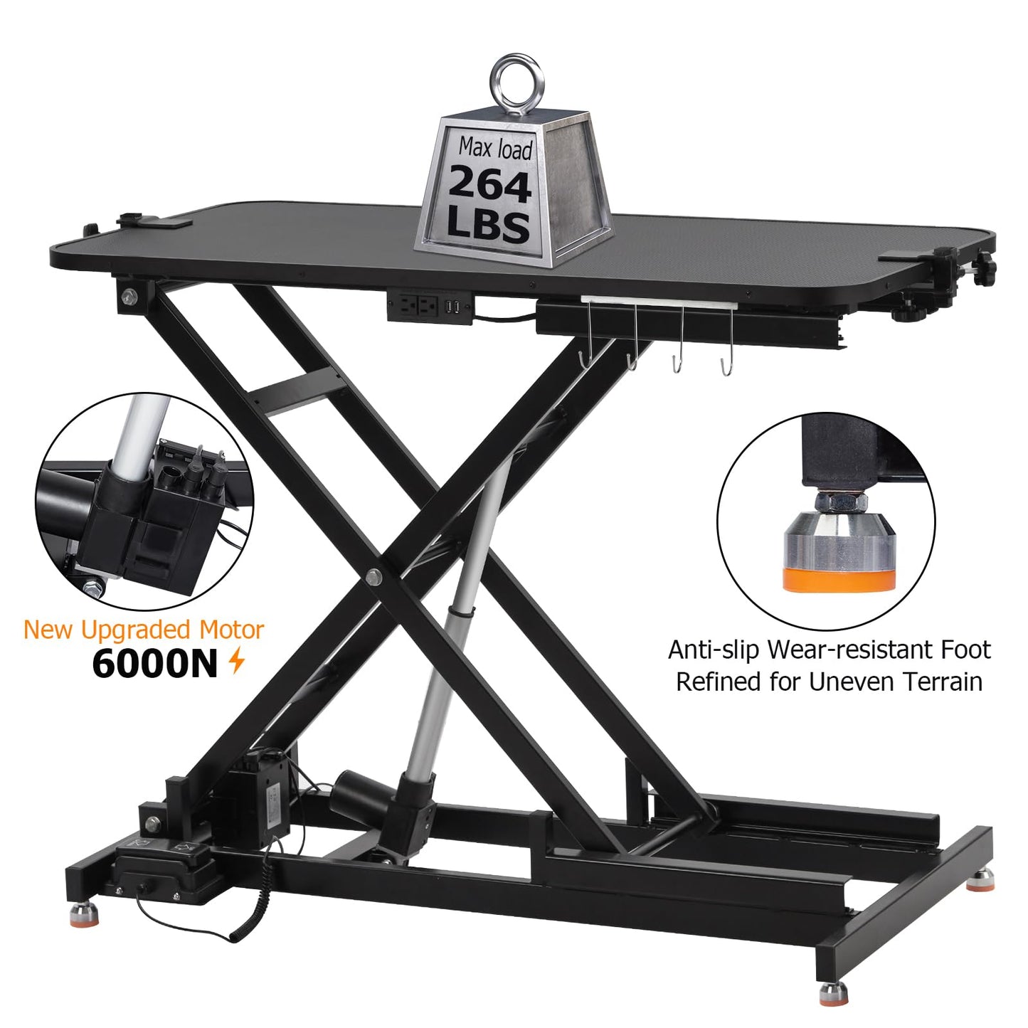Towallmark Electric Dog Grooming Table, Height Adjustable Large Pet Anti Slip Desktop, Foldable Bathing Desk with Overhead Arm, Hooks & 3 Nooses, Maximum Capacity Up to 264.5Lbs, Balck