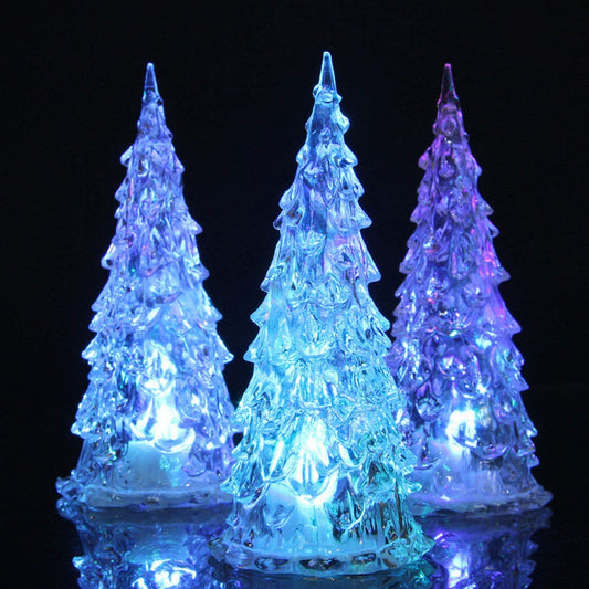 3 Pack Acrylic Christmas Tree Lamp, Enchanted Light Up 7 Colors Changing Lights, 5 x 2 Inch Mini Christmas Tree with Lights for Room Table Decor
