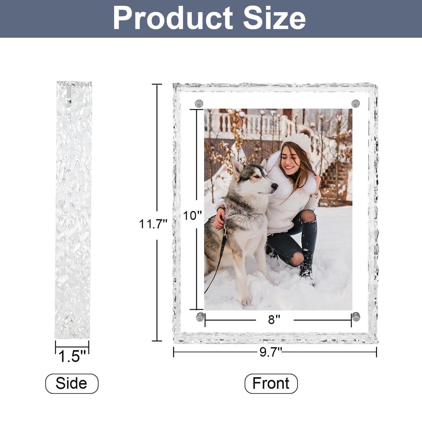 MFoffice 8x10 Picture Frame - Crystal Clear Acrylic Floating Photo Frame for 8x10, 8x8, 6x8 Photos, Horizontal or Vertical Tabletop Display, Transparent, 1Pack