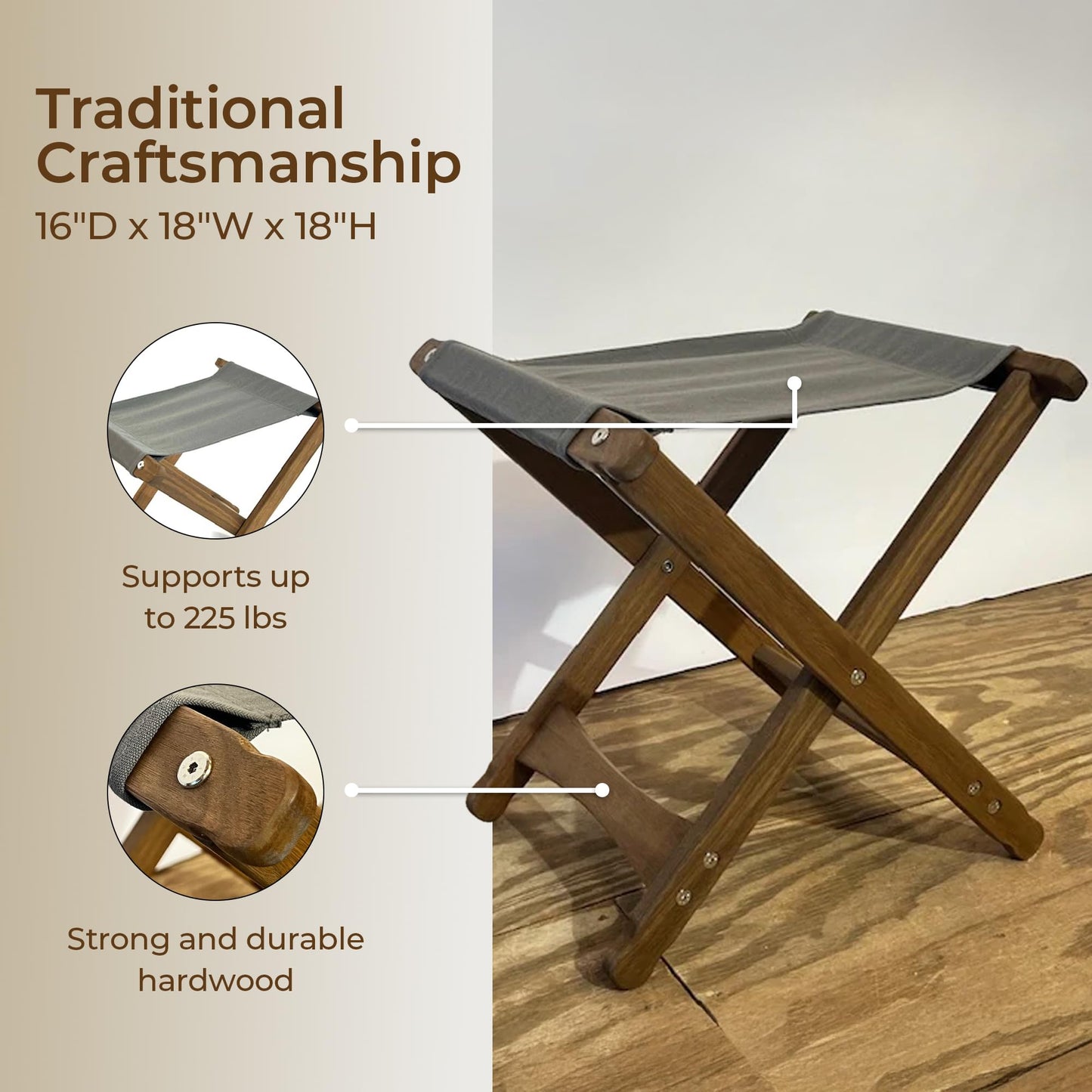 BYER OF MAINE Pangean Folding Stool – Canvas Camp & Wood Camp Stool for Portable & Outdoor Seating in Granite