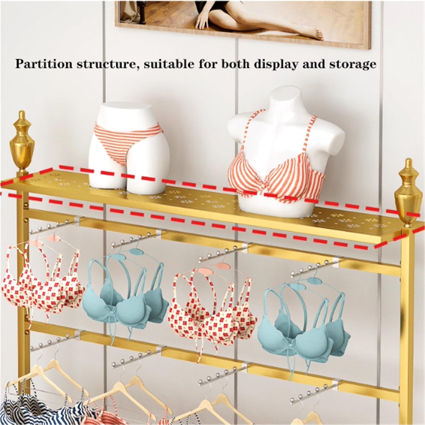 Clothing Store Boutiques Retail Lingerie Garment Rack, Metals, Underwear Display Stand, Commercial Shelves Clothes Rod, for Lingerie Socks Bra Panties Scarves(White,120 * 40 * 155c