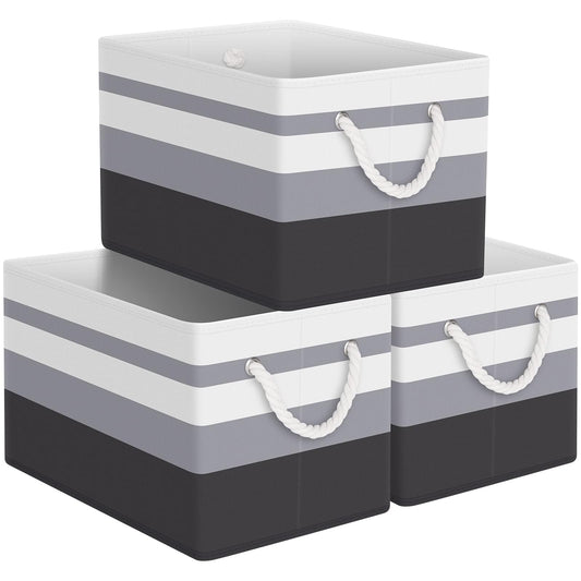 StorageTastic Storage Bin,Collapsible Storage Basket For Organizing,Large Storage Boxes With Rope Handles,Storage Containers,Gradient Grey,3 Pack