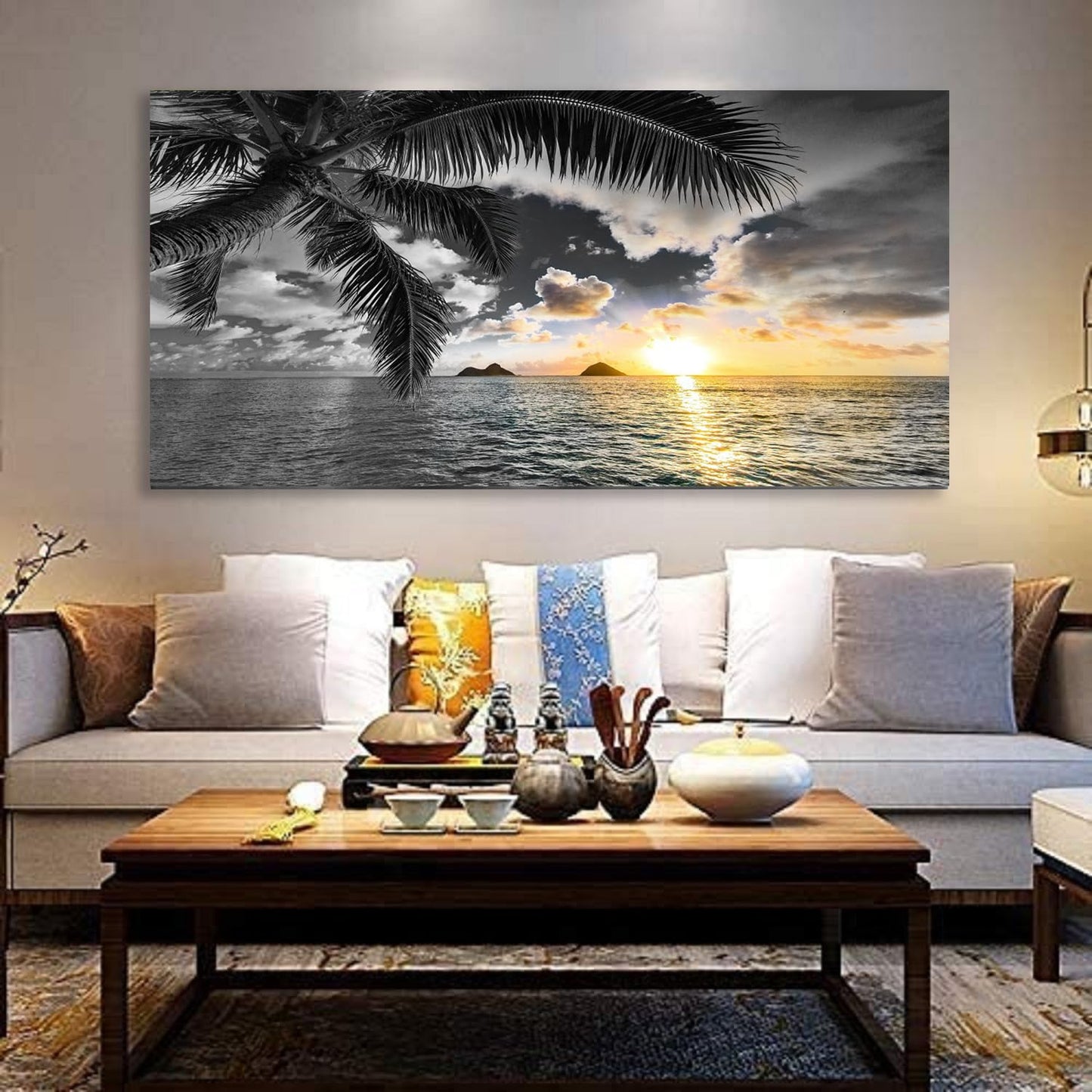 Bamdeya Wall Decor Bedroom Black and White Beach Wall Art Palm Sunset Seascape Pictures Wall Art Living Room Canvas Prints Art Ocean Room Decor Poster Painting Home Office Decoration Scenery Artwork