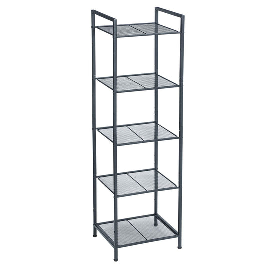 SONGMICS 5-Tier Storage Rack, Bathroom Shelf, Extendable Plant Stand with Adjustable Shelf, for Bathroom, Living Room, Balcony, Kitchen, Black UBSC35BK, 11.8 x 15 x 50.4 Inches