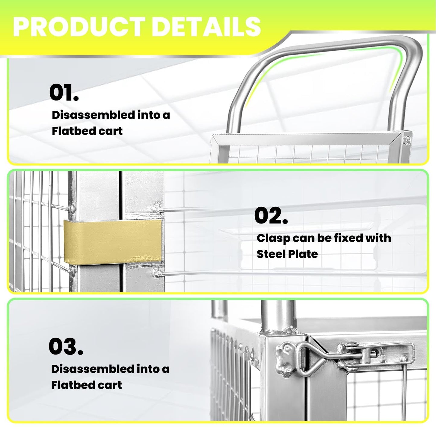 2200LBS Capacity Reinforced Flatbed Truck for Warehouses, Heavy-Duty Platform Truck Cart with Cage, Maneuverable Platform Trucks with 360° Wheels, Versatile Platform Truck for Home & Business.