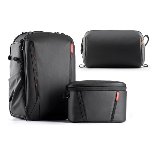 PGYTECH OneMo 2 25L-33L Camera Backpack with Shoulder Bag+Wash Pouch Hanging Toiletry Bag for Men, Waterproof Dopp Kit Travel Makeup Bag Organizer for Toiletries & Cosmetics, Black