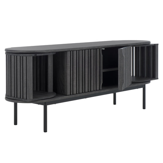SAFAVIEH Enid TV Stand for up to 65" Flatscreen – Distressed Black, 4 Doors with Interior Storage, Cabinet Style Entertainment Media Console (MED9639E)