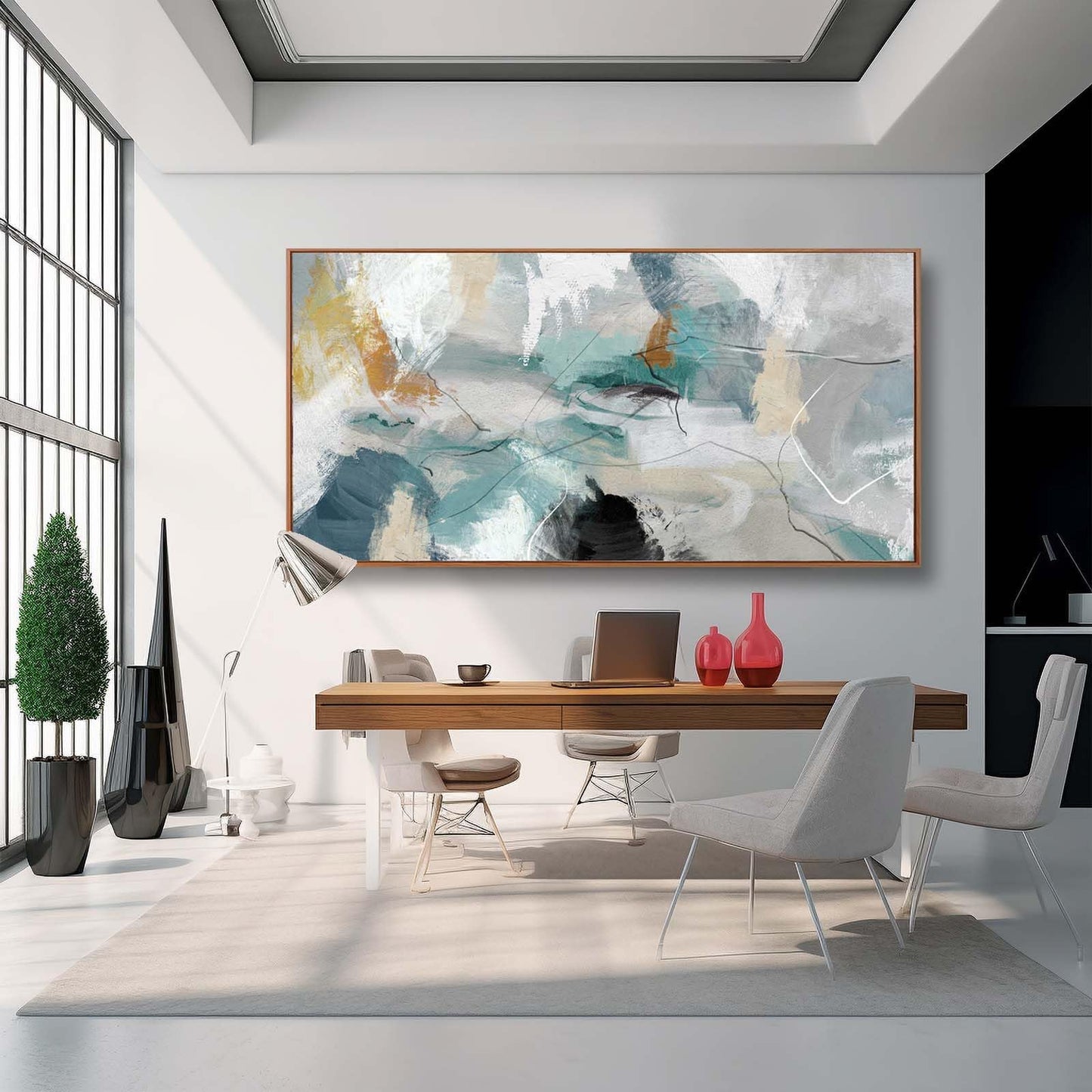 Kureful Green and White Canvas Wall Art Contemporary Wall Decor Abstract Poster Printing 36"x70" Office Art Pictures Bedroom Decorations