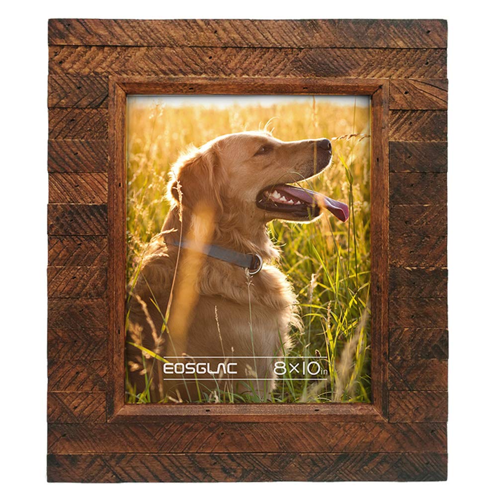 Eosglac Wooden Picture Frame 8x10 inch, Wood Plank Design with Rustic Brown Finish, Wall Mounting or Tabletop Display, Handmade Photo Frame