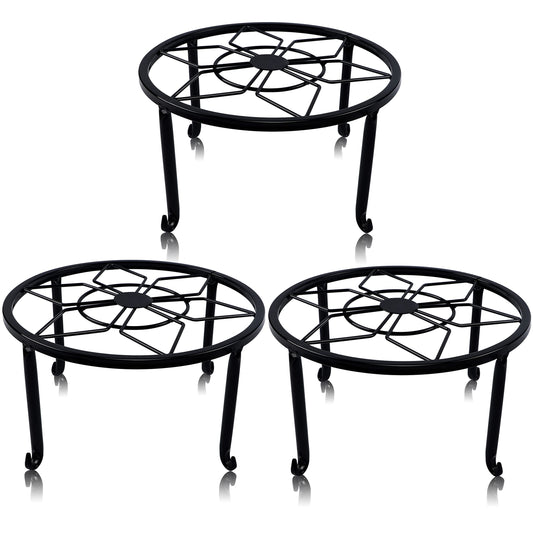 yosager 3 Pack Metal Plant Stands for Flower Pot, Heavy Duty Black Iron Potted Stand Holder, Indoor Outdoor Rustproof Metal Planter Container Round Supports Display Rack for Home & Garden Decor